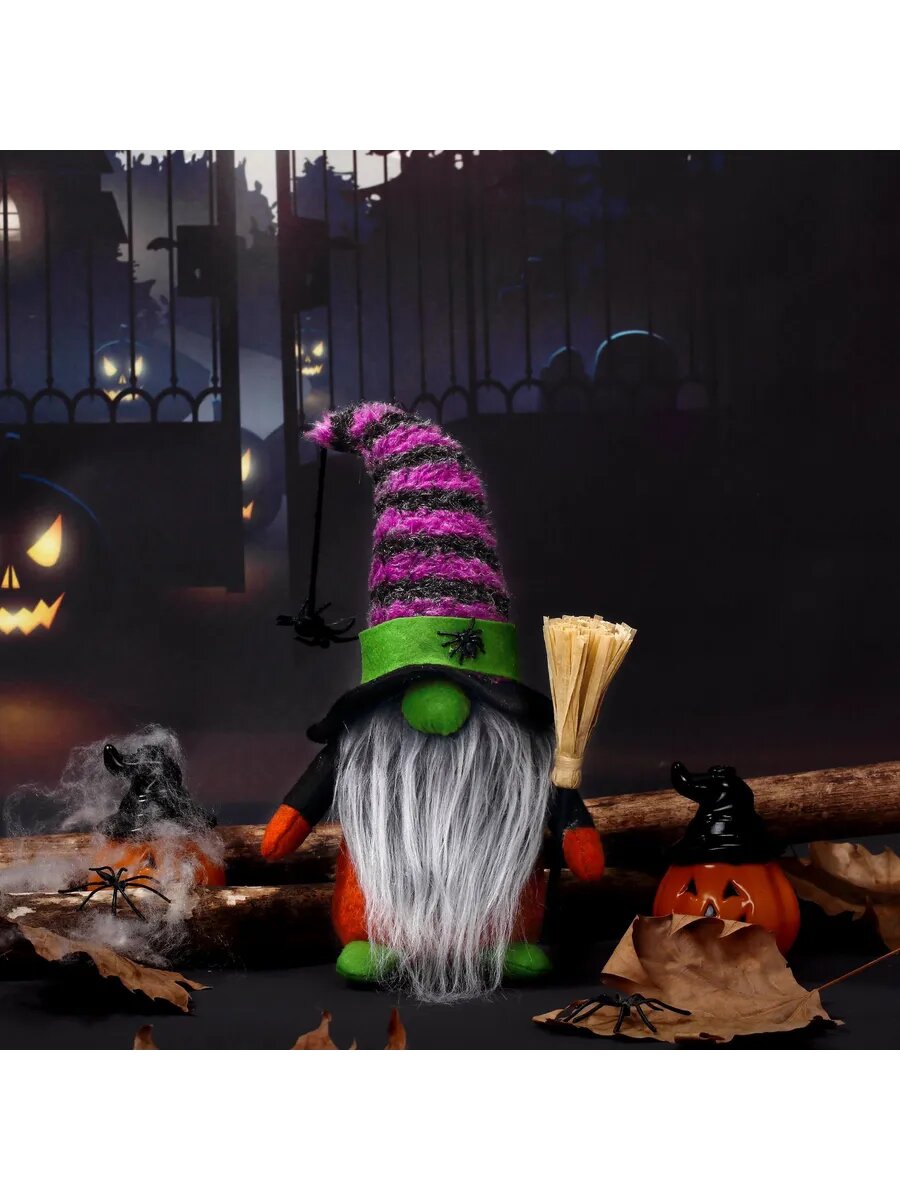 Гном с метлой "Хэллоуин", фетровый, с украшениями, высота 28 см