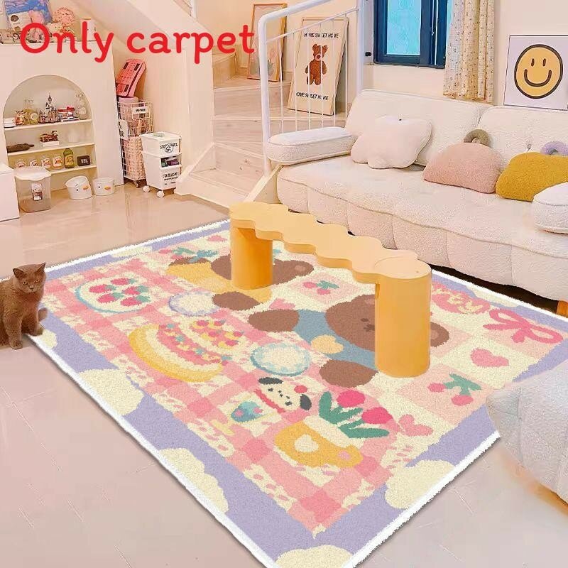 Cozy kids room area rug with abstract and animal prints in thick faux sheepskin material