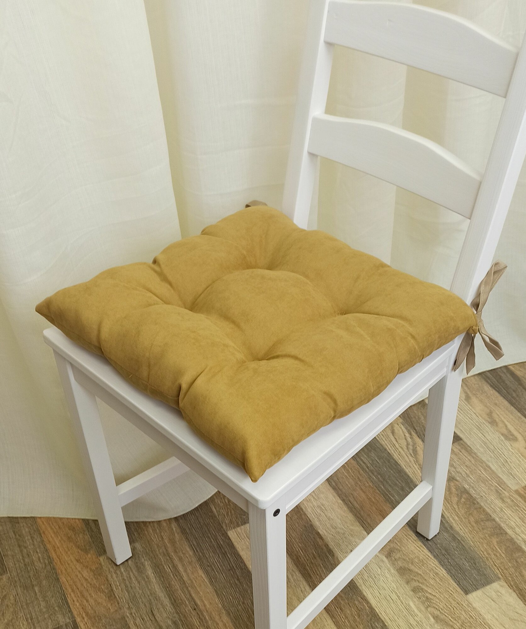 Кружева Подушка на стул с завязками Канвас 35х35 см горчица