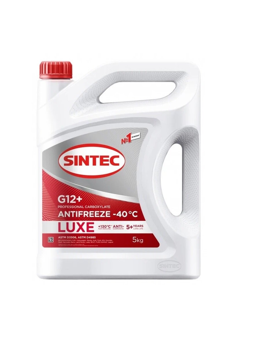 Антифриз готовый красный SINTEC LUXE G12+ (-40), 5 литров канистра
