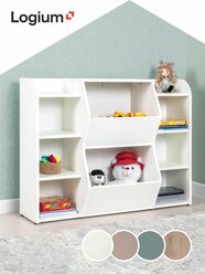 Стеллаж для игрушек, для книг, 104х24,9х76,1, Топ 16.422.03 Белый шагрень, LOGIUM, деревянный напольный в детскую