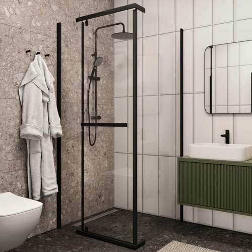 Изображение товара Душевой уголок Ceruttispa ZQ91B без поддона, стеклянный, черный, 87x87, с распашными дверями, квадратный