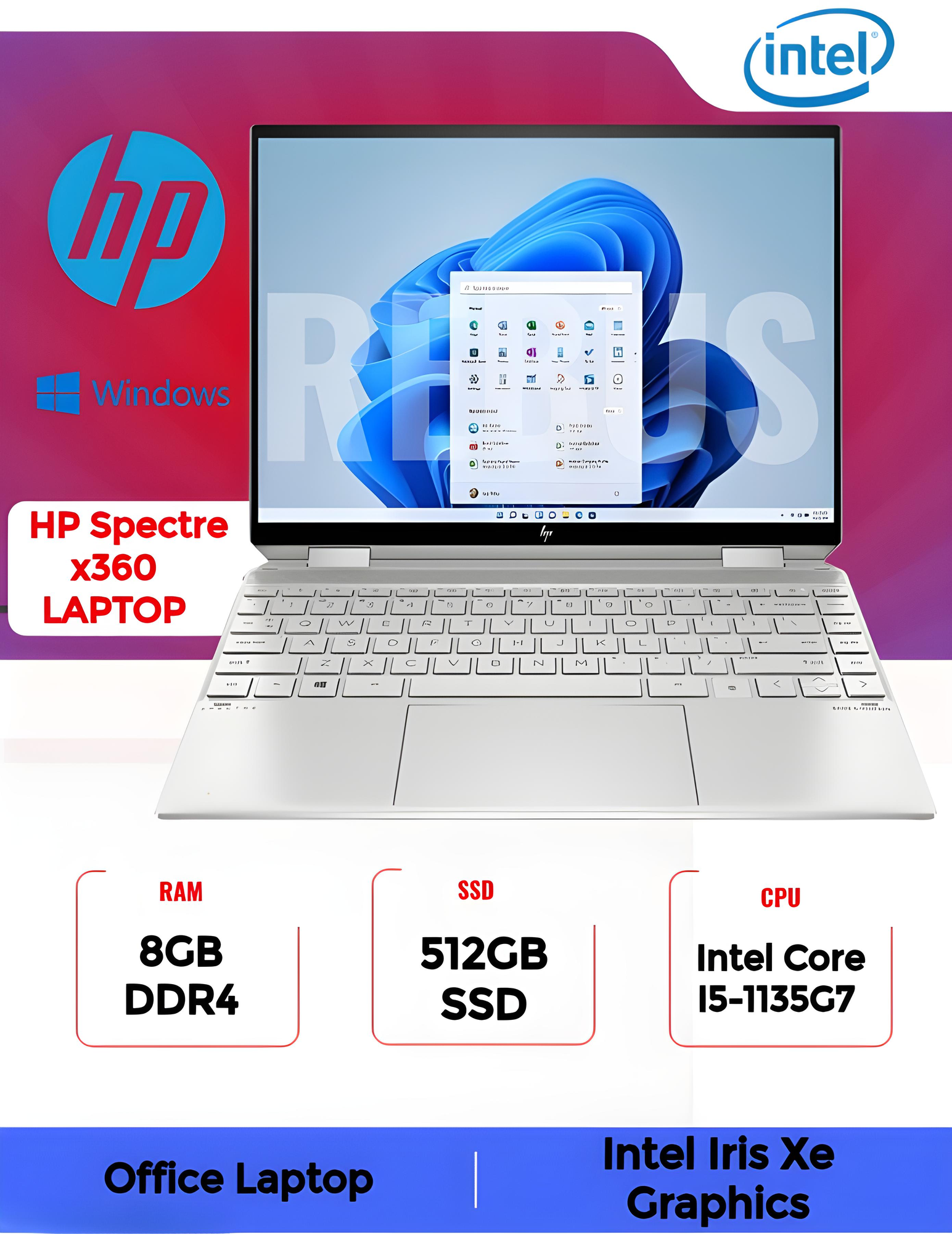 Ноутбук HP Spectre x360 14-ea0023ur (50H32EA) / i5-1135G7 / 8GB / SSD 512GB / Windows 11 Home / Thouch 13,5"