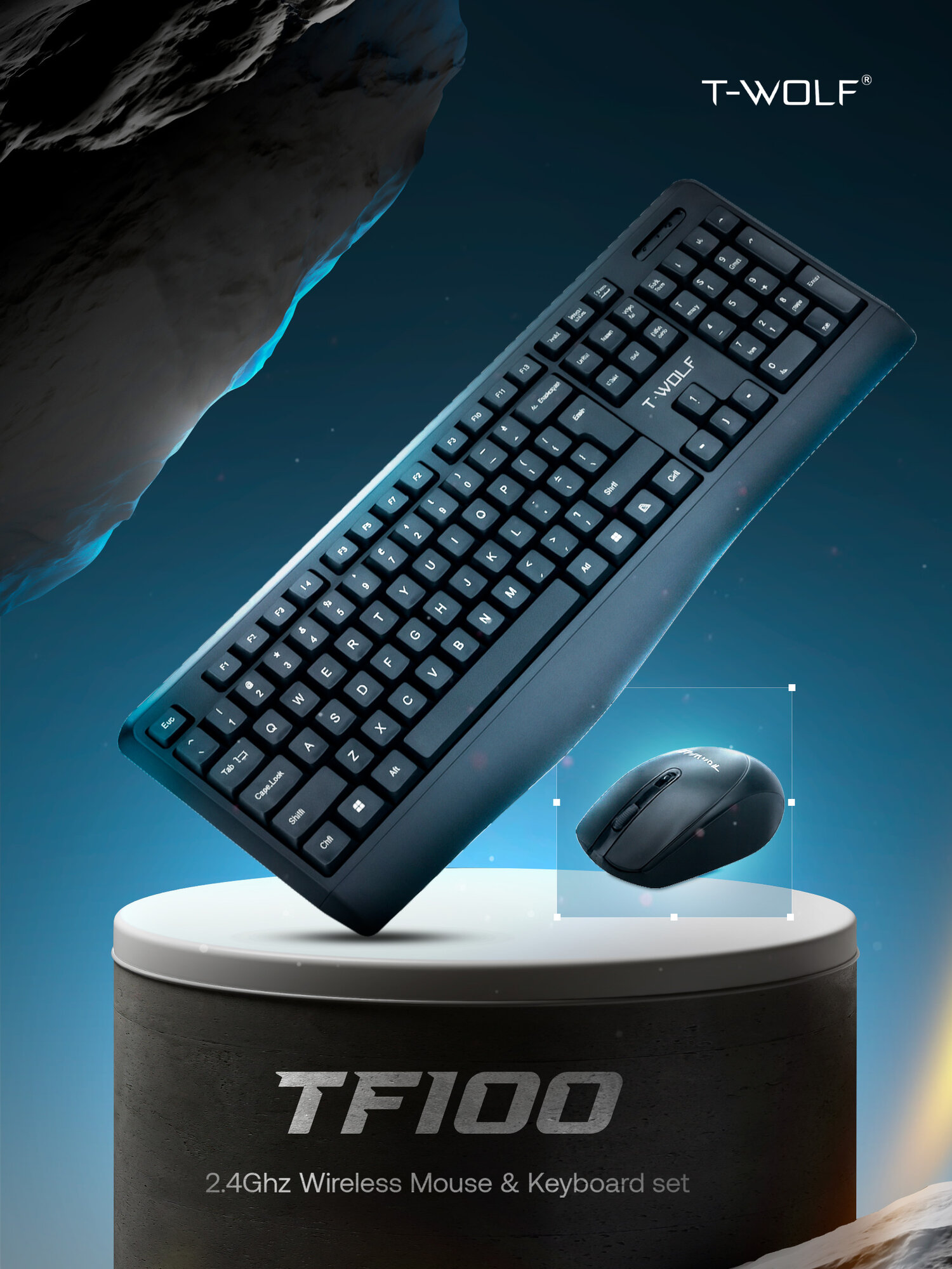 Беспроводной набор T-WOLF "TF100", клавиатура и мышь, 2.4 GHz, Bluetooth, черный
