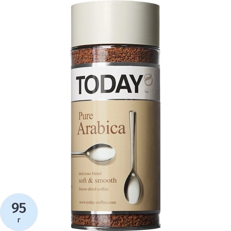 Кофе растворимый сублимированный Today Pure Arabica 95 г (стеклянная банка)