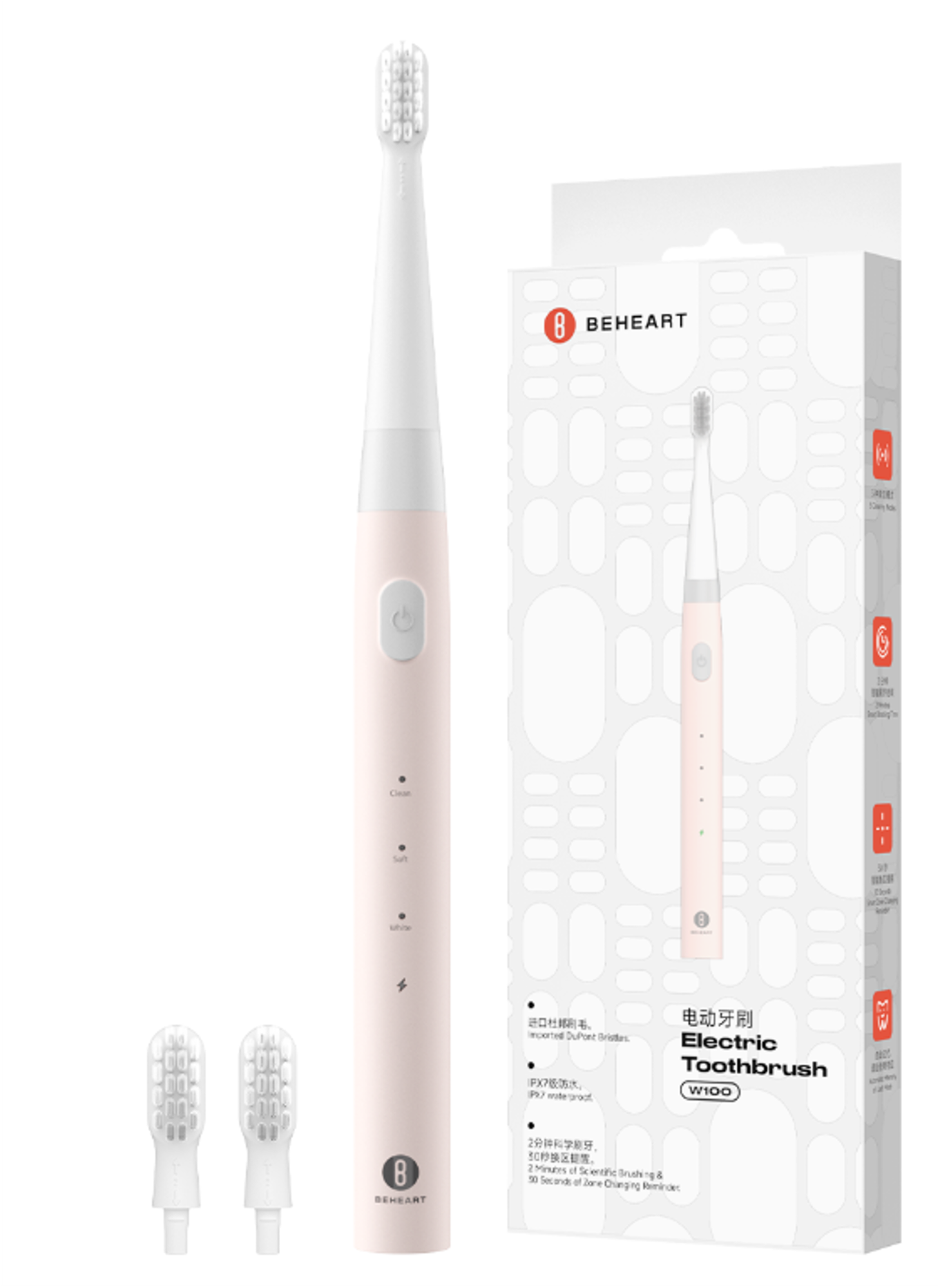 Электрическая зубная щетка Xiaomi Beheart W100 Pink, 2 насадки