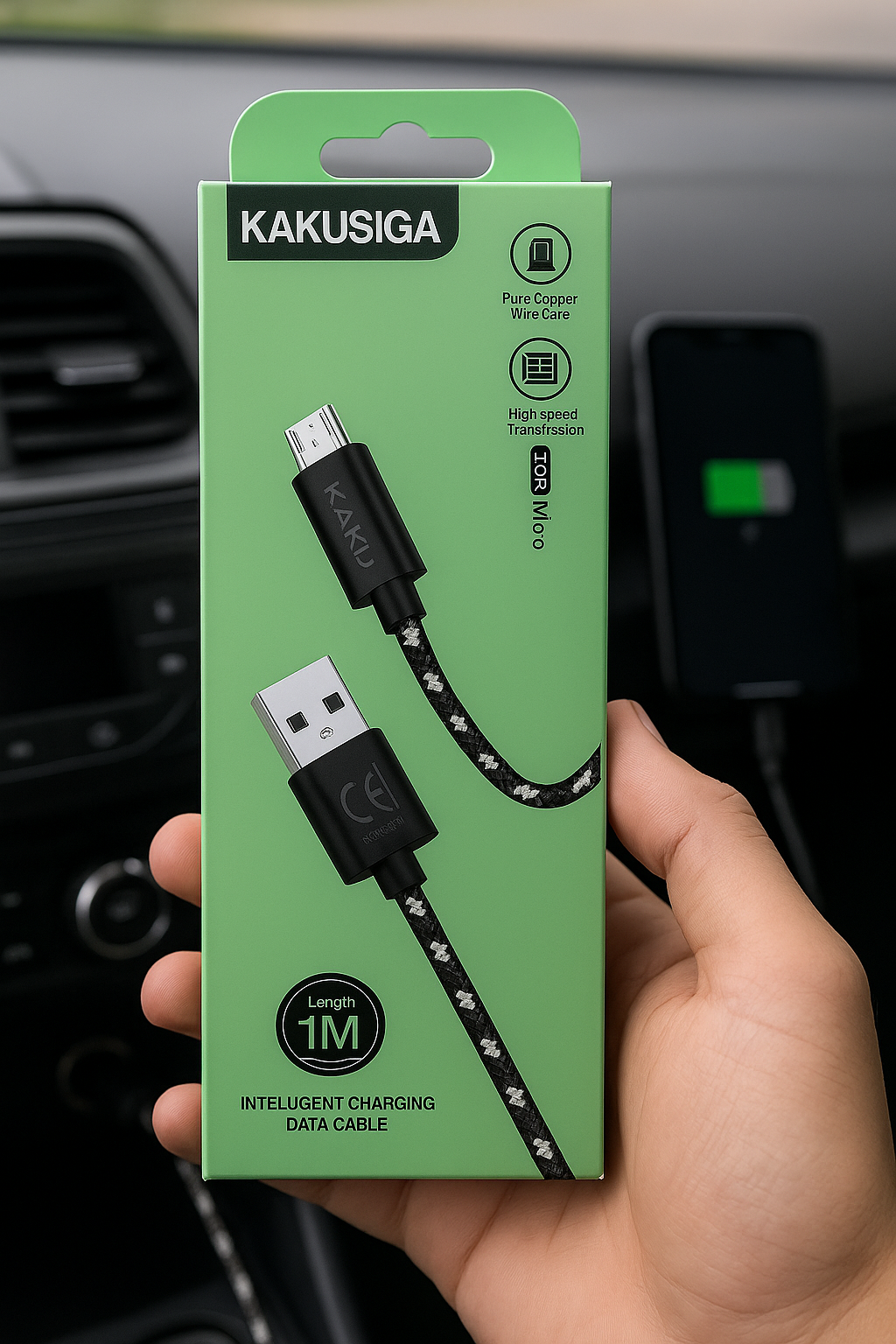 Кабель Kakusiga Micro длиной 1 метр — быстрая зарядка 2,4 А, медный сердечник, тканевая оплетка, прочный и долговечный.