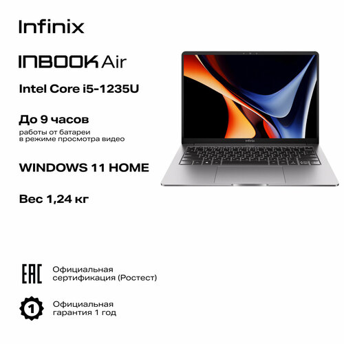 16 Ноутбук Infinix Inbook Y3H Max 1920x1200 Intel Core i5 12450H 2 ГГц RAM 16 ГБ LPDDR4X SSD 512 ГБ Intel Iris Xe Graphics Windows 11 Home YL613H Silver 60000₽