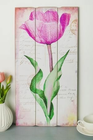 Деревянное настенное панно тюльпан ‘розовый фокстрот’ 60х30 см Kaemingk 879874-4