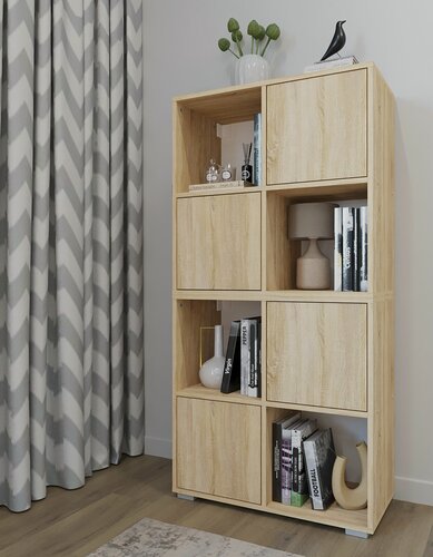 Изображение товара Стеллаж с дверками ЛДСП, для детской, гостиной, прихожей, 71х35,5х71 см, дуб сонома