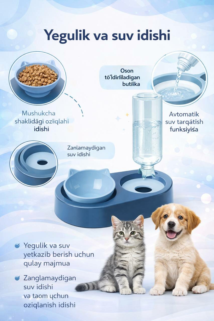 Автоматическая миска для воды и еды для кошек и щенков Индиго,