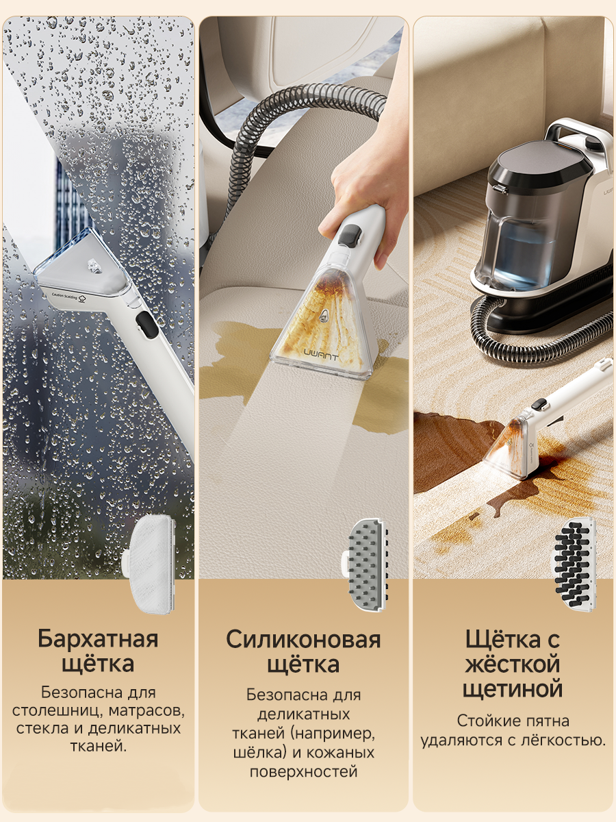 Аксессуары для Y100/Y100 Steam большой щетки: двусторонняя насадка*1, щетка для ткани*1, салфетки из микрофибры*3 — фото 1