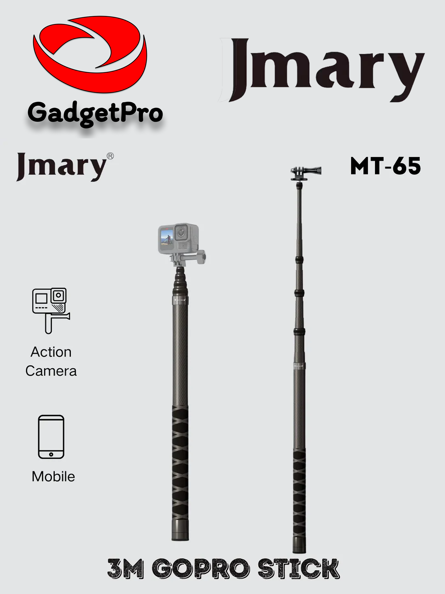 Jmary MT-65 карбоновый селфи-стик штатив 3 м для экшн-камеры и смартфона