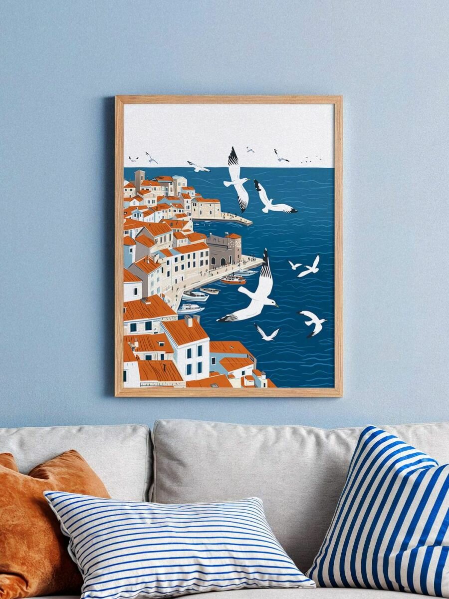 Постер Чайки над морем 30х40 см на стену картина с морем без рамы на бумаге