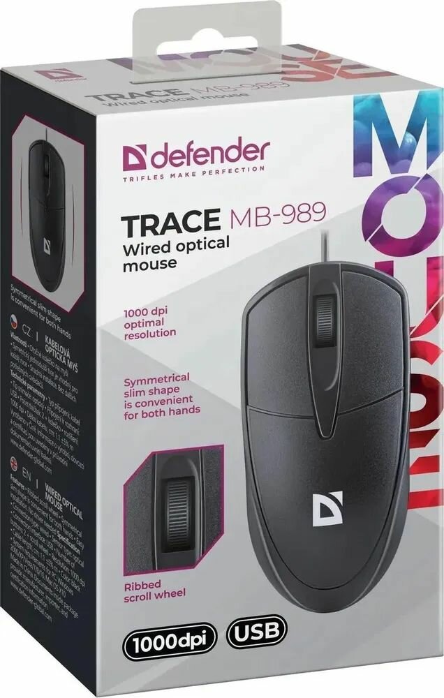 Мышь спроводная Defender Trace MB-989 (52989), черная, официальная гарантия — фото 1