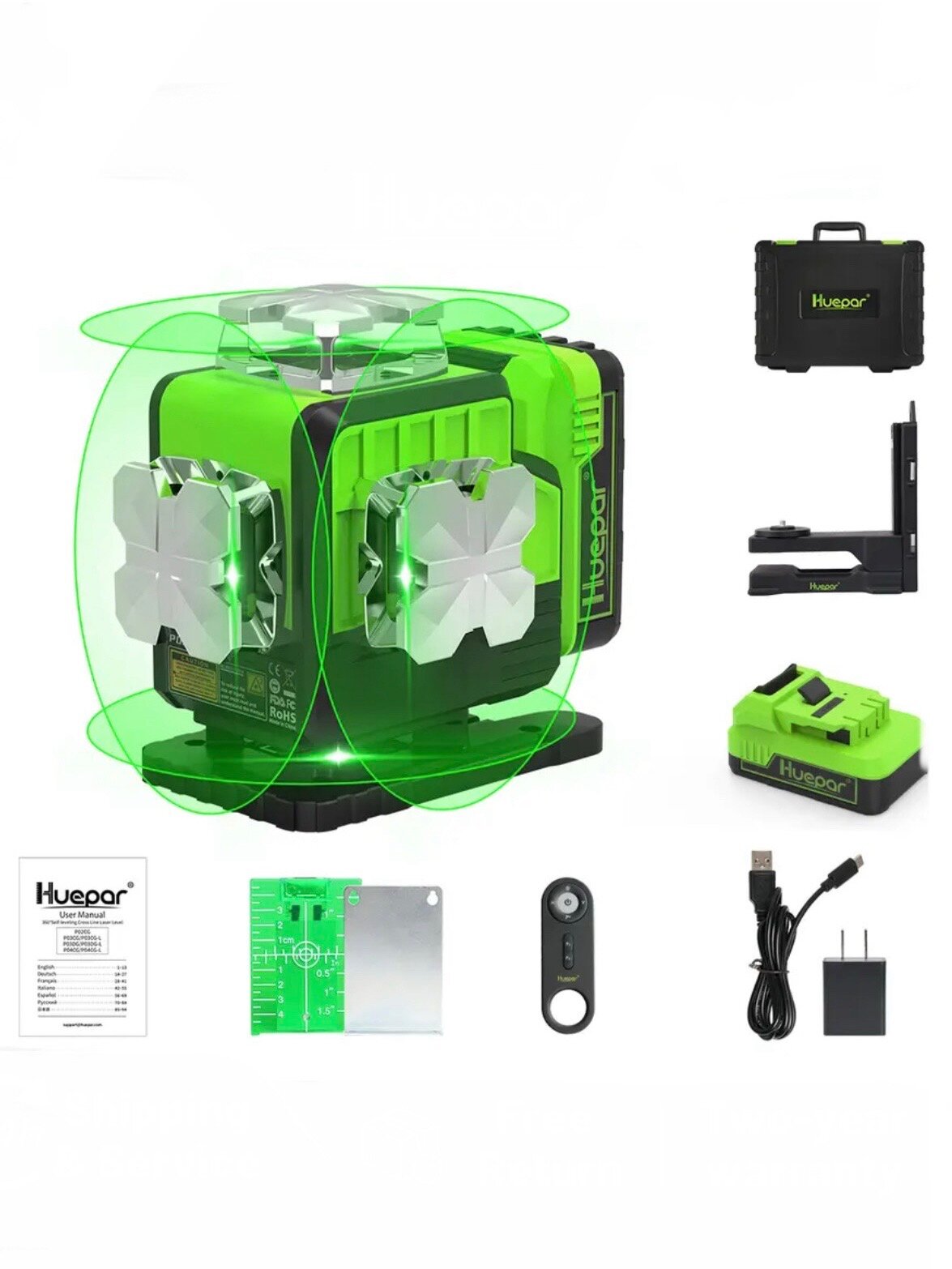 Лазерный уровень HUEPAR P04CG (4D, 16 линий, Bluetooth, зеленый луч)