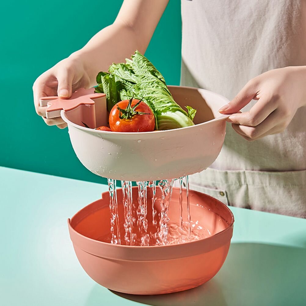 Многофункциональная Корзина Для Сливания С Двойным Слоем Красный Цвет Размер 27.5X21Cm