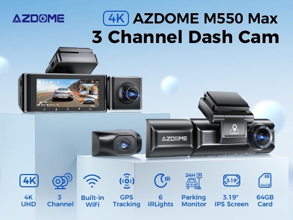 Видеорегистратор Azdome "M550 Max", с камерой, с датчиком движения