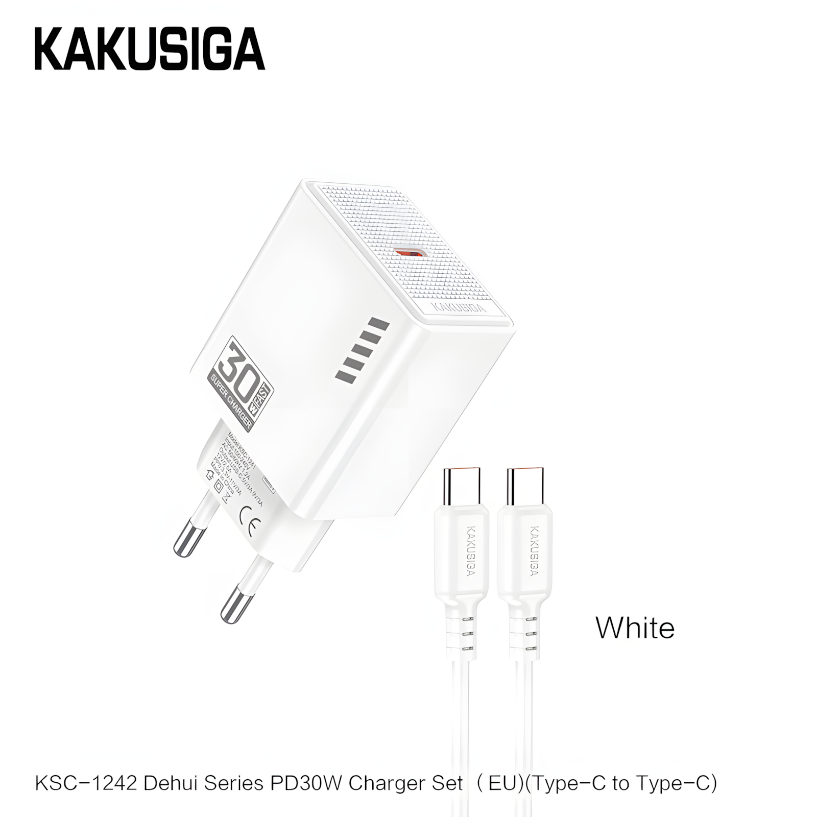 Универсальное сетевое зарядное устройство KAKUSIGA KSC-1242, быстрая зарядка USB-C, белое