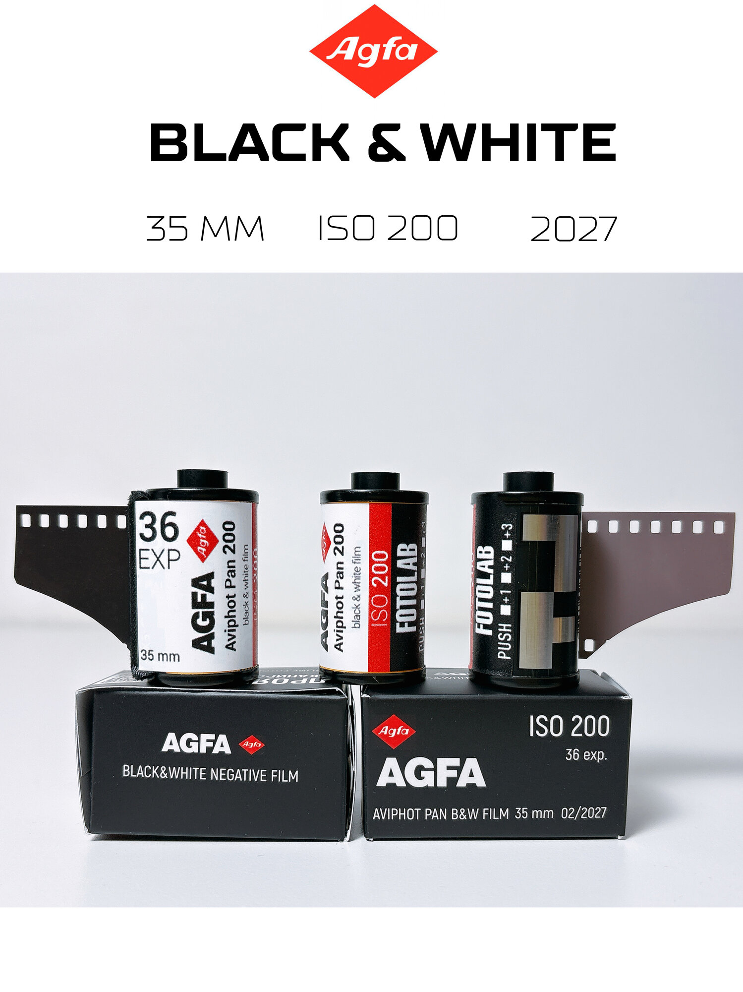 Фотоплёнка AGFA Aviphot Pan 200 35 mm, черно-белая, негативная, 36 кадров