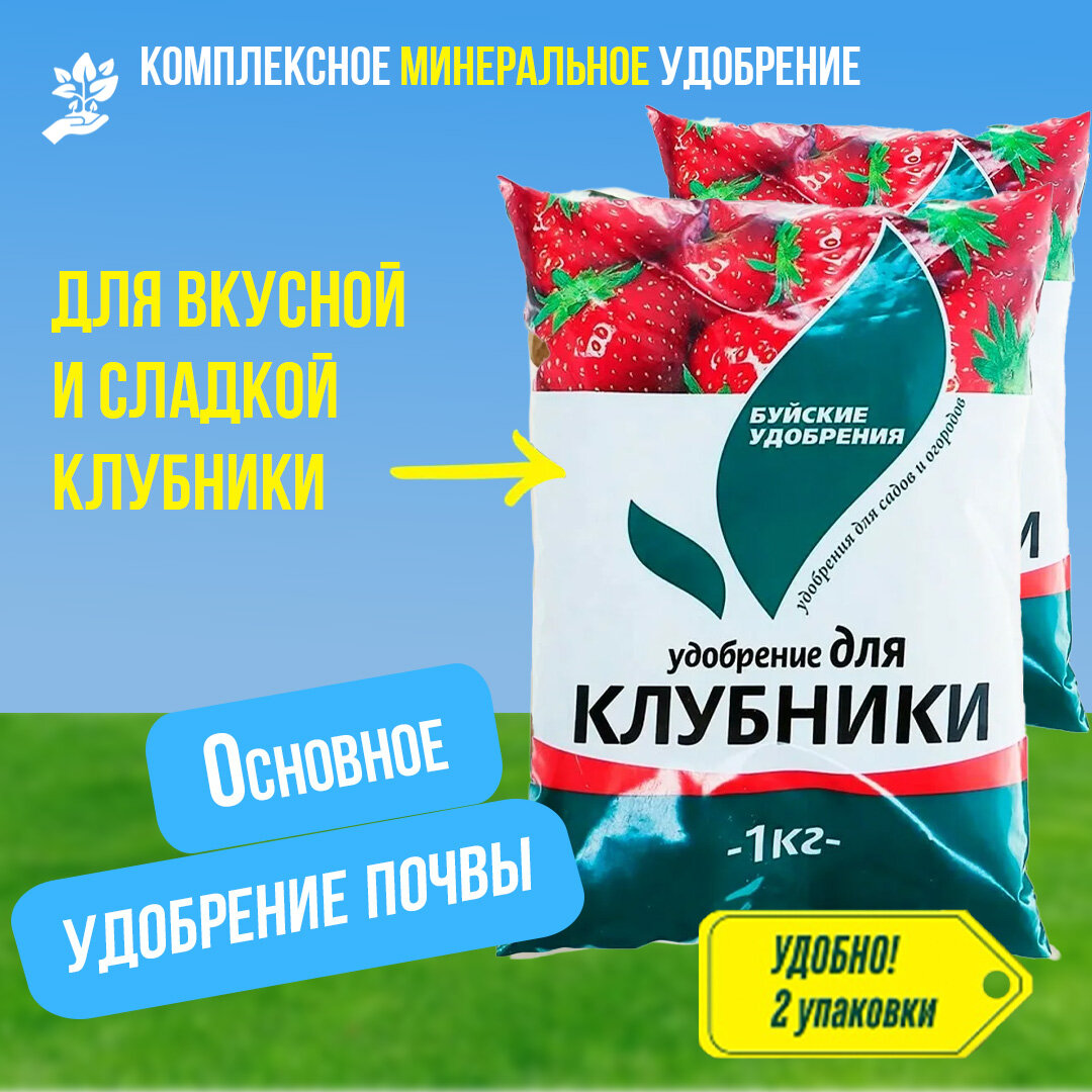 Комплексное минеральное удобрение КМУ для Клубники, Буйские удобрения 2 упаковки по 1 кг (2 кг)