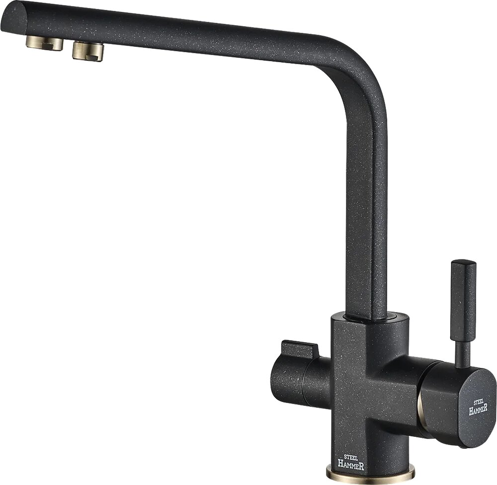 Смеситель для кухни Steel Hammer SH 909 Black Br с краном для питьевой воды  с поворотным изливом  бронзовый  черный  матовый  однорычажный  с керамическим картриджем