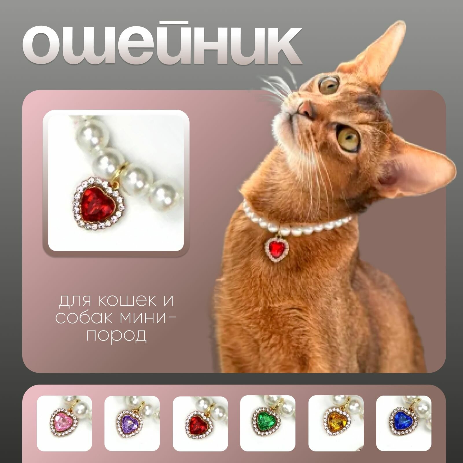 Колье ошейник для кошки и собаки с красным кулоном 15-25см