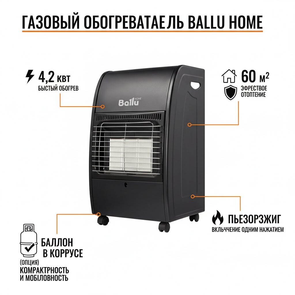 Обогреватель инфракрасный газовый Ballu BIGH-45 B 60 м2 42 кВт