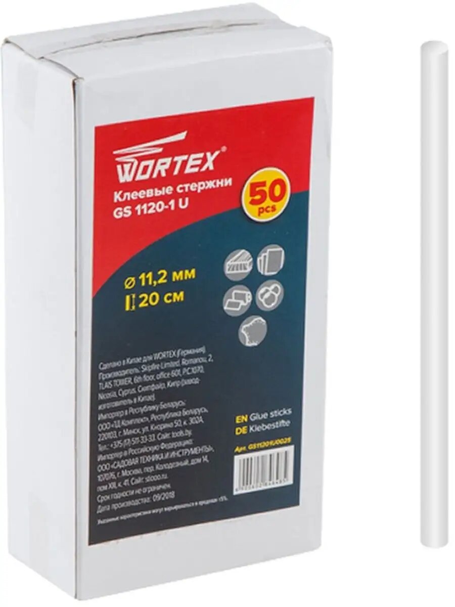 Стержень клеевой 112х200 мм прозрачный WORTEX GS 1120-1 U 50 штук (GS11201U0025)