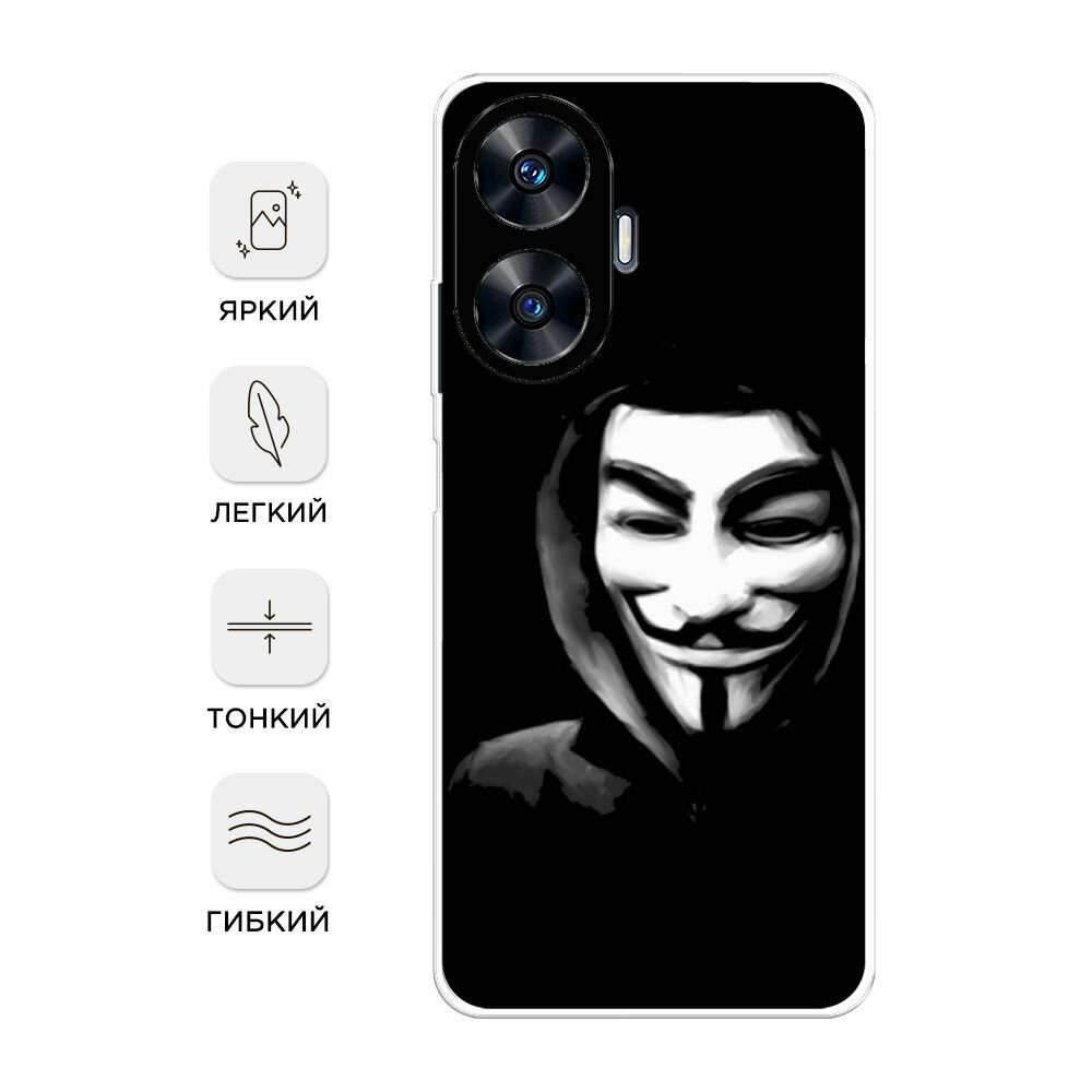Силиконовый чехол на Realme C55 / Реалми C55 с принтом "Анонимус" — фото 1