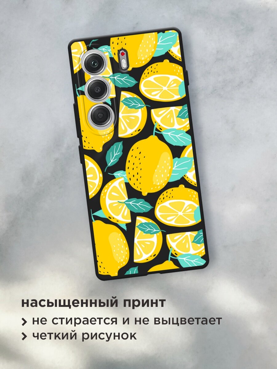 Черный матовый чехол на Tecno Camon 40 / Текно Камон 40 с принтом "Лимонное счастье" — фото 1
