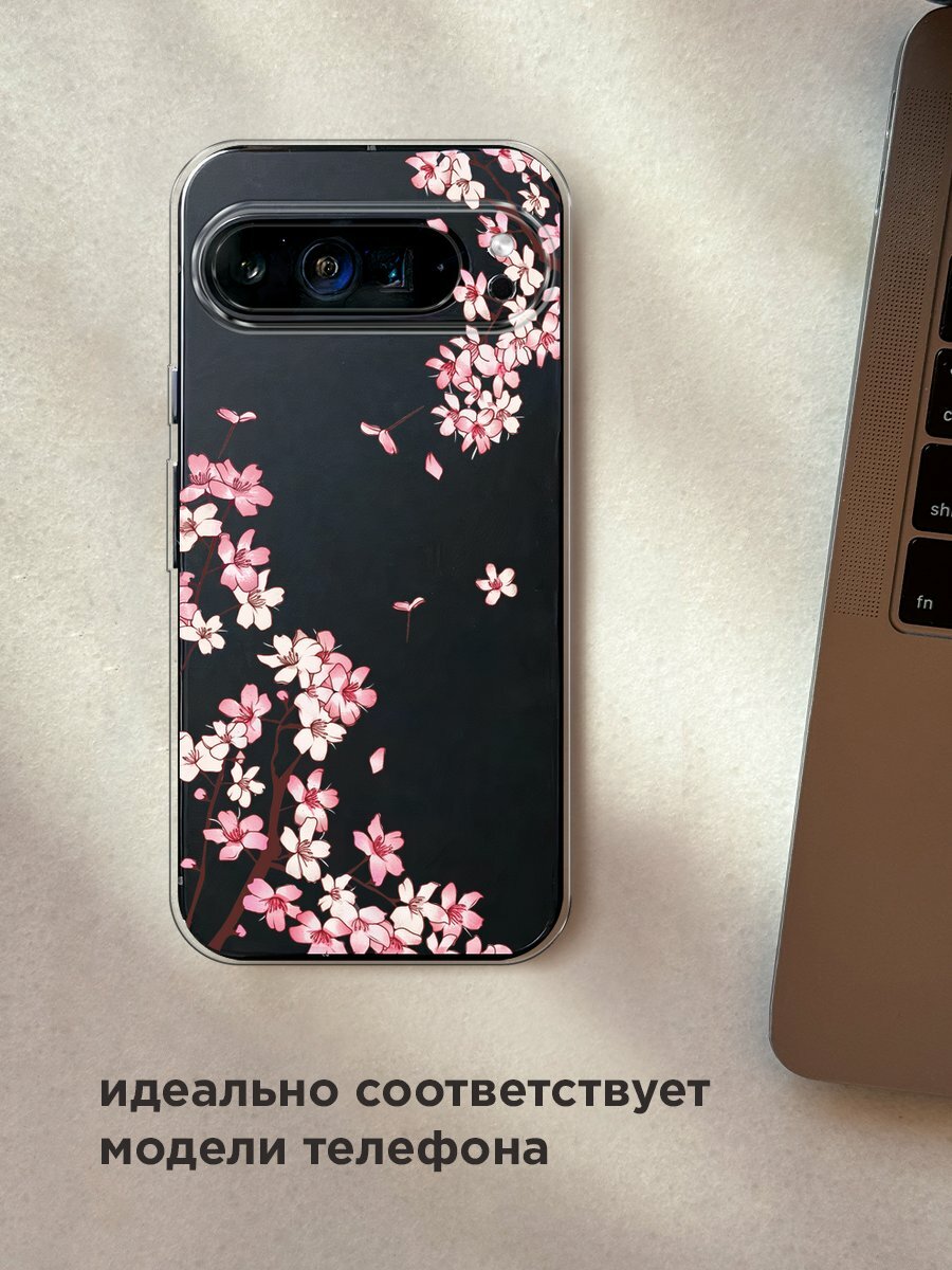 Чехол на Google Pixel 9 Pro XL / Гугл Пиксель 9 Про XL с принтом "Ветви сакуры 1", прозрачный — фото 1