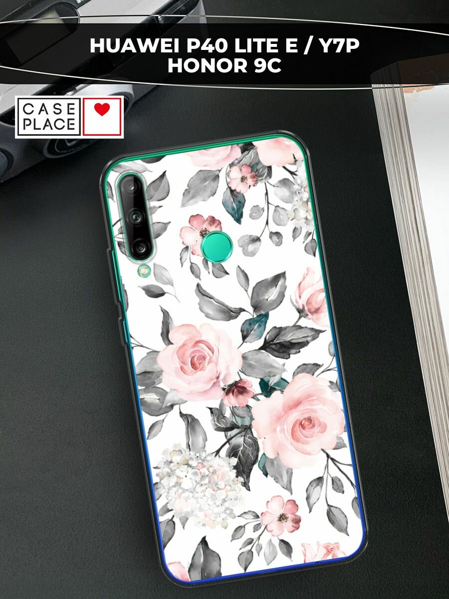 Чехол на Huawei P40 Lite E/Y7p/Honor 9C / Хуавей P40 Lite E/Y7p/Хонор 9C с принтом "Розы на белом"