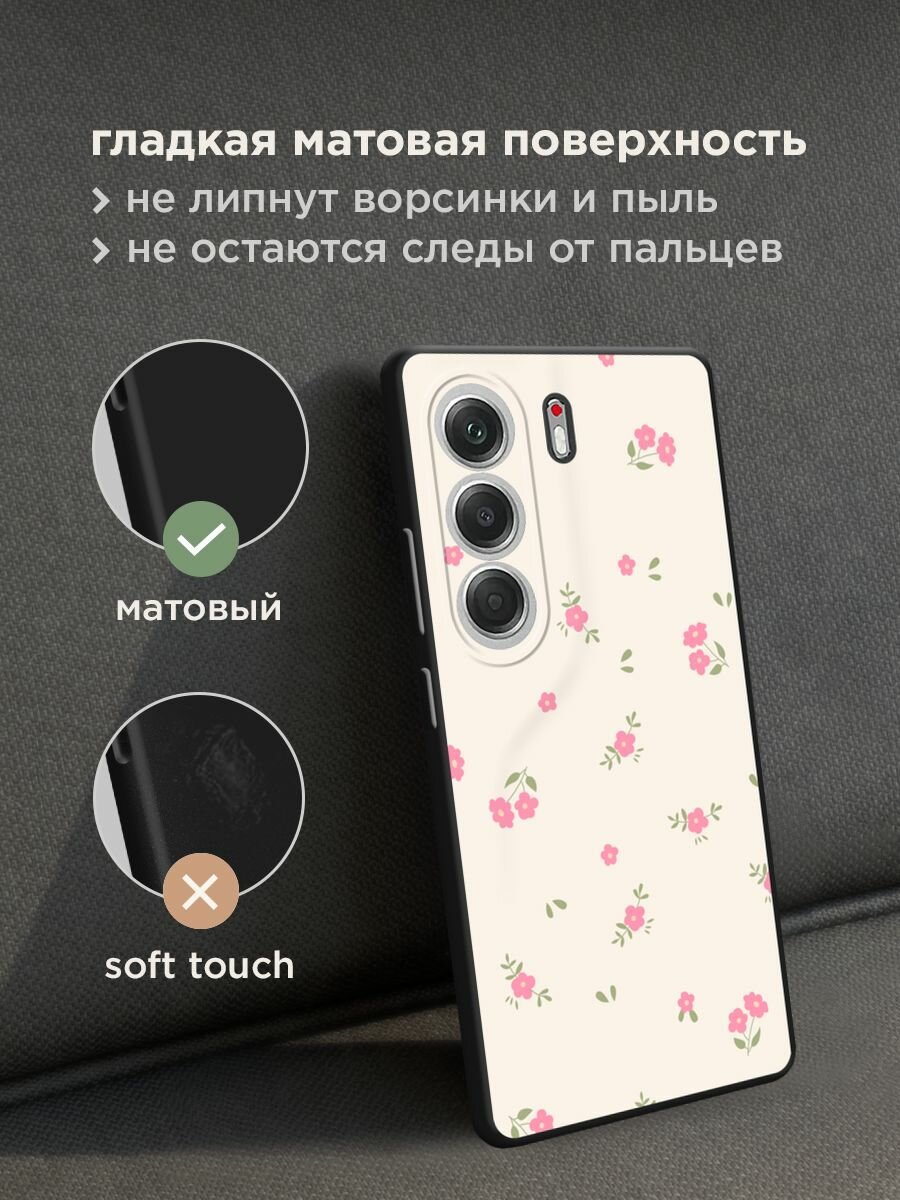 Черный матовый чехол на Tecno Camon 40 / Текно Камон 40 с принтом "Розовые цветочки на бежевом" — фото 1