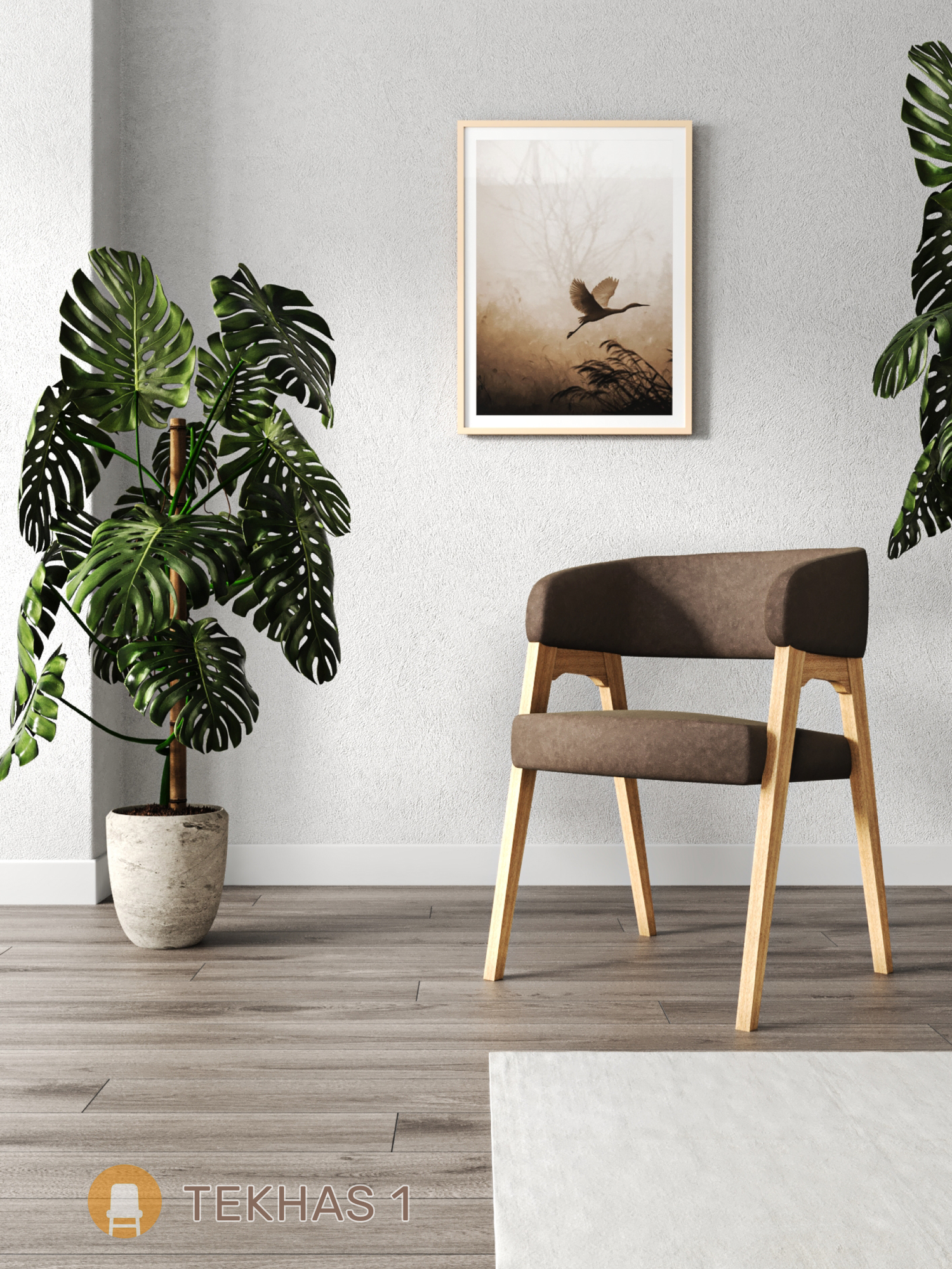 Стул кресло TEKHAS 1, светлое дерево + ткань велюр 232, массив дерева — фото 1