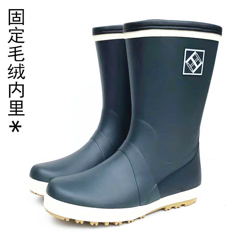Мужские резиновые сапоги с флисовой подкладкой, до середины голени, легкие, стильные, новые осенне-зимние водонепроницаемые туфли на плоской подошве, теплые и непромокаемые.
