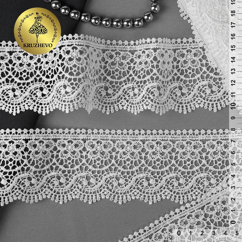 Кружево Kruzhevo гипюр ширина 65 мм цвет 01 белый 1371 м