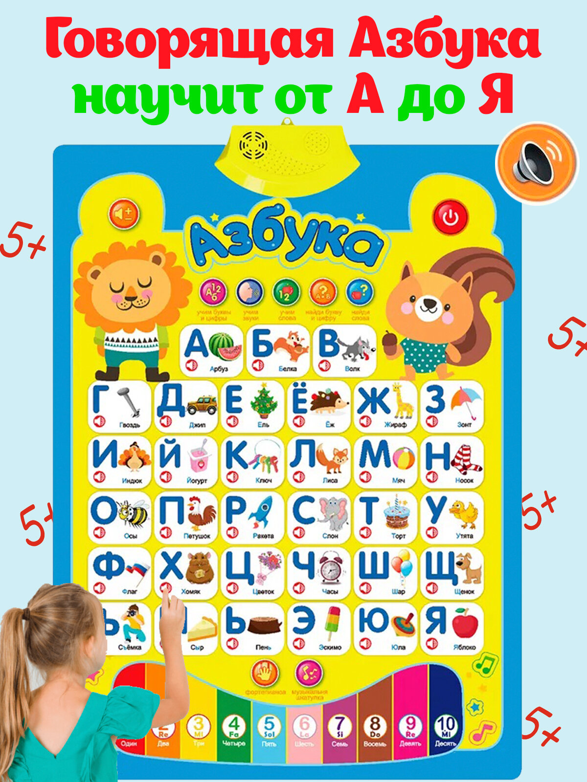 Говорящая азбука алфавит плакат обучающий для малышей русский
