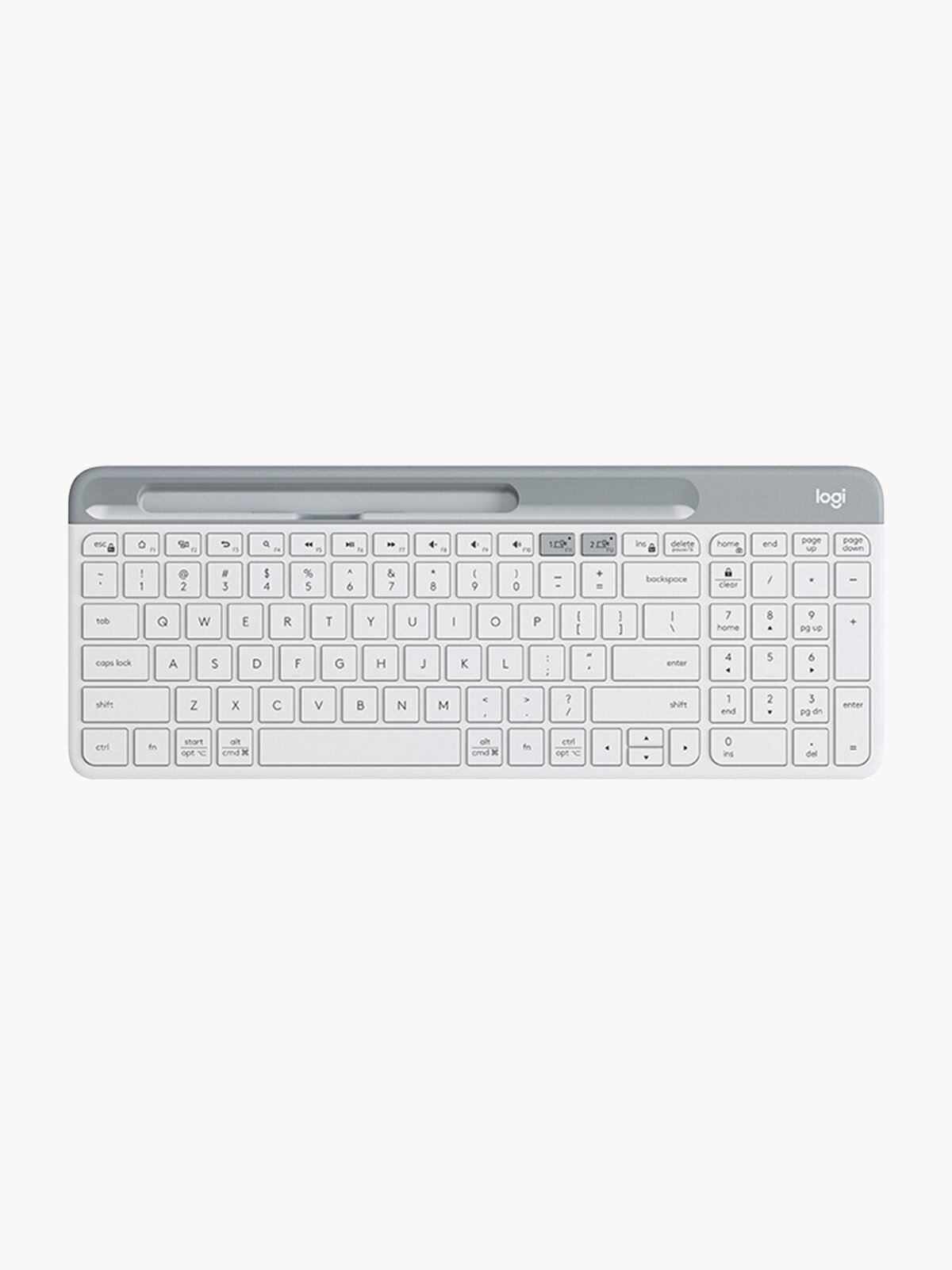 Мембранная Logitech K580 Slim, white/gray, русская раскладка, для настольного компьютера/для ноутбука, беспроводная, радиоканал