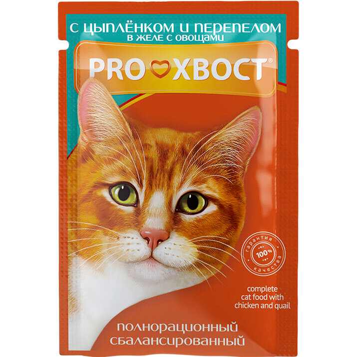 Proхвост Корм консервированный для кошек, с цыпленком-перепелом в желе с овощами, 85 гр 28