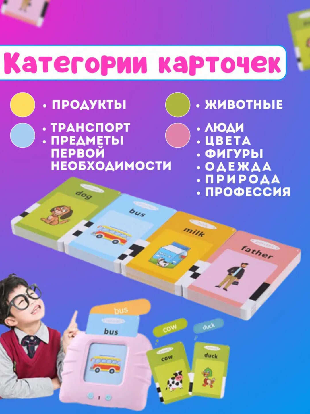 Карточки "Говорящий планшет", для изучения языков, 224/510 слов