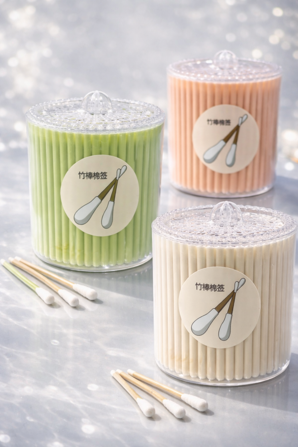 Ватные палочки с бамбуковой палочкой, в прозрачном контейнере, экологичные, для гигиены и косметики