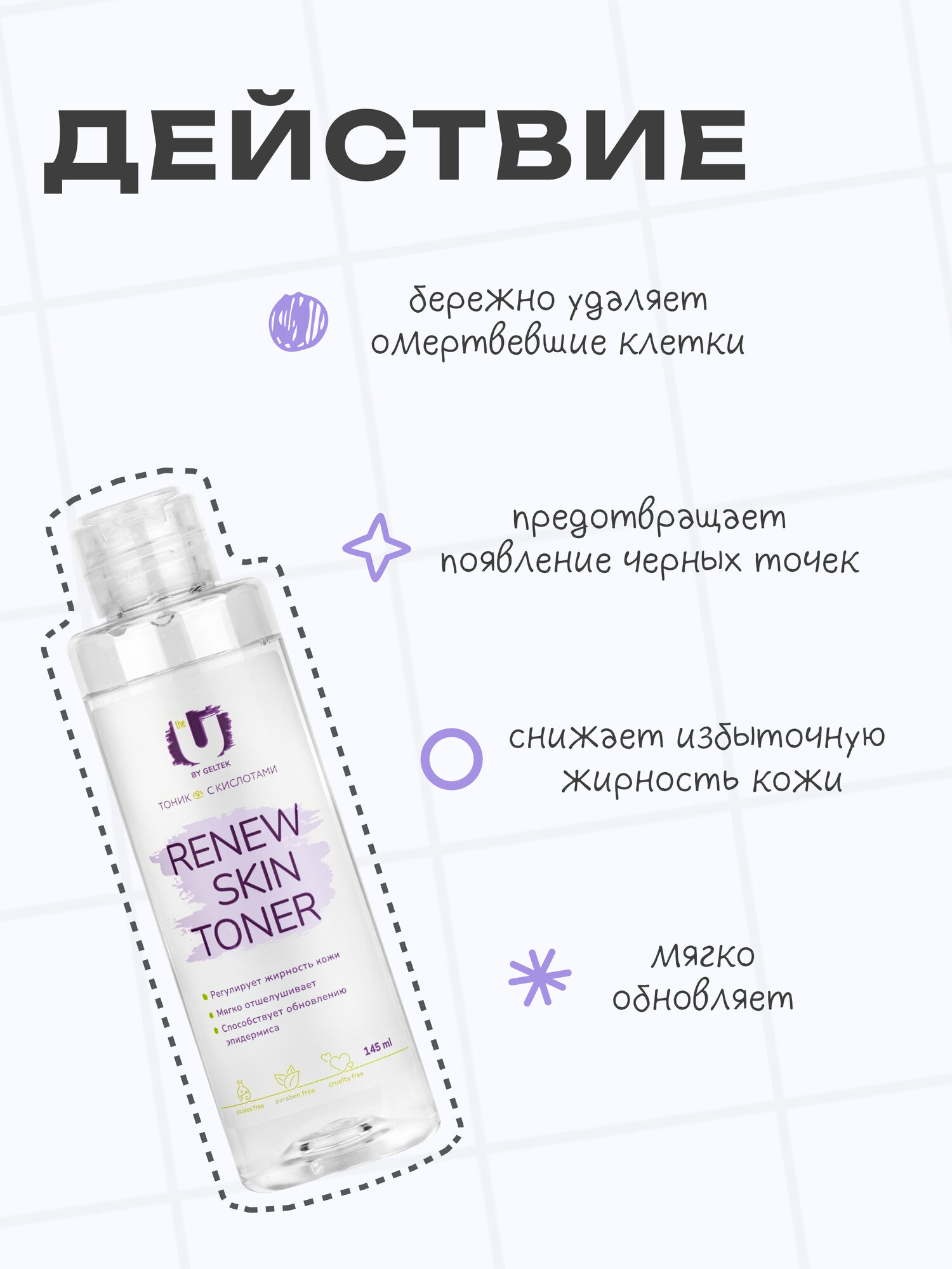 THE U Тоник для лица с кислотами Renew skin toner для проблемной кожи, 145 мл — фото 1