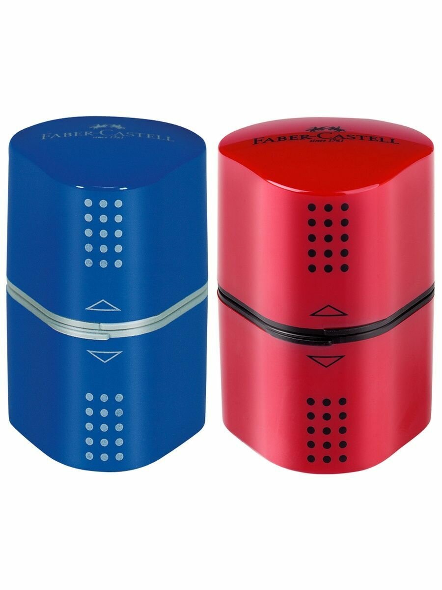 Точилка пластиковая Faber-Castell "Trio Grip 2001" 3 отверстия, 2 контейнера, красная/синяя (1 шт), 183801