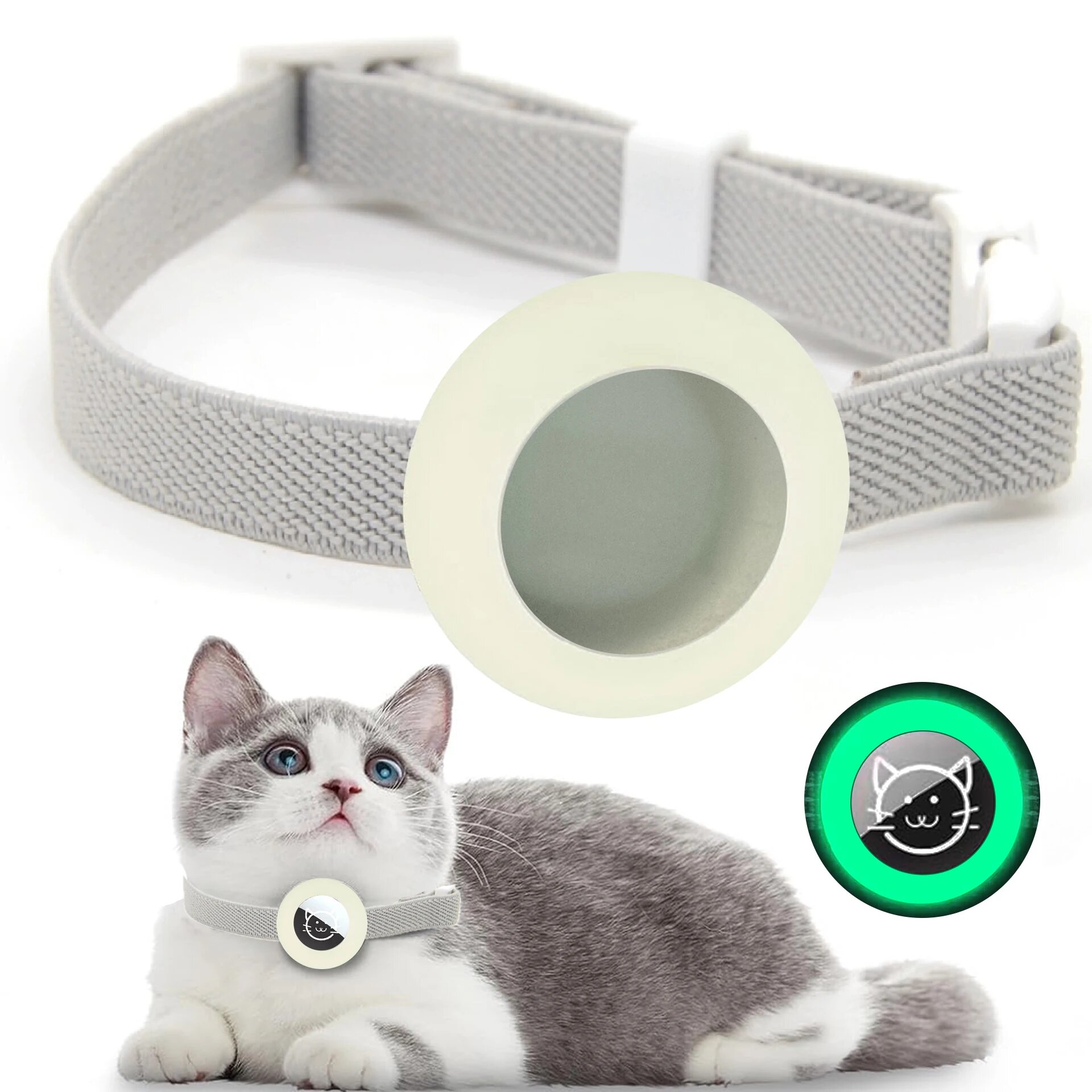 Эластичный ошейник для кошки с чехлом для AirTag Серый, grey(without GPS)