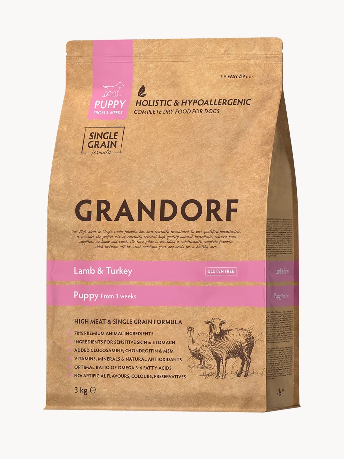 Сухой корм Grandorf Lamb & Turkey Puppy для щенков всех пород Ягненок и индейка, 3 кг.