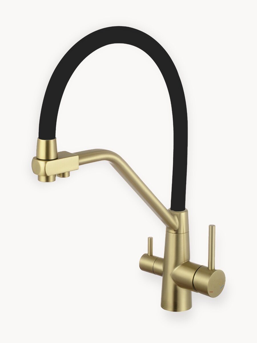 NEW. Смеситель для кухни с гибким изливом с подключением к фильтру Золото/Черный ESKO Line EL_K102gbs