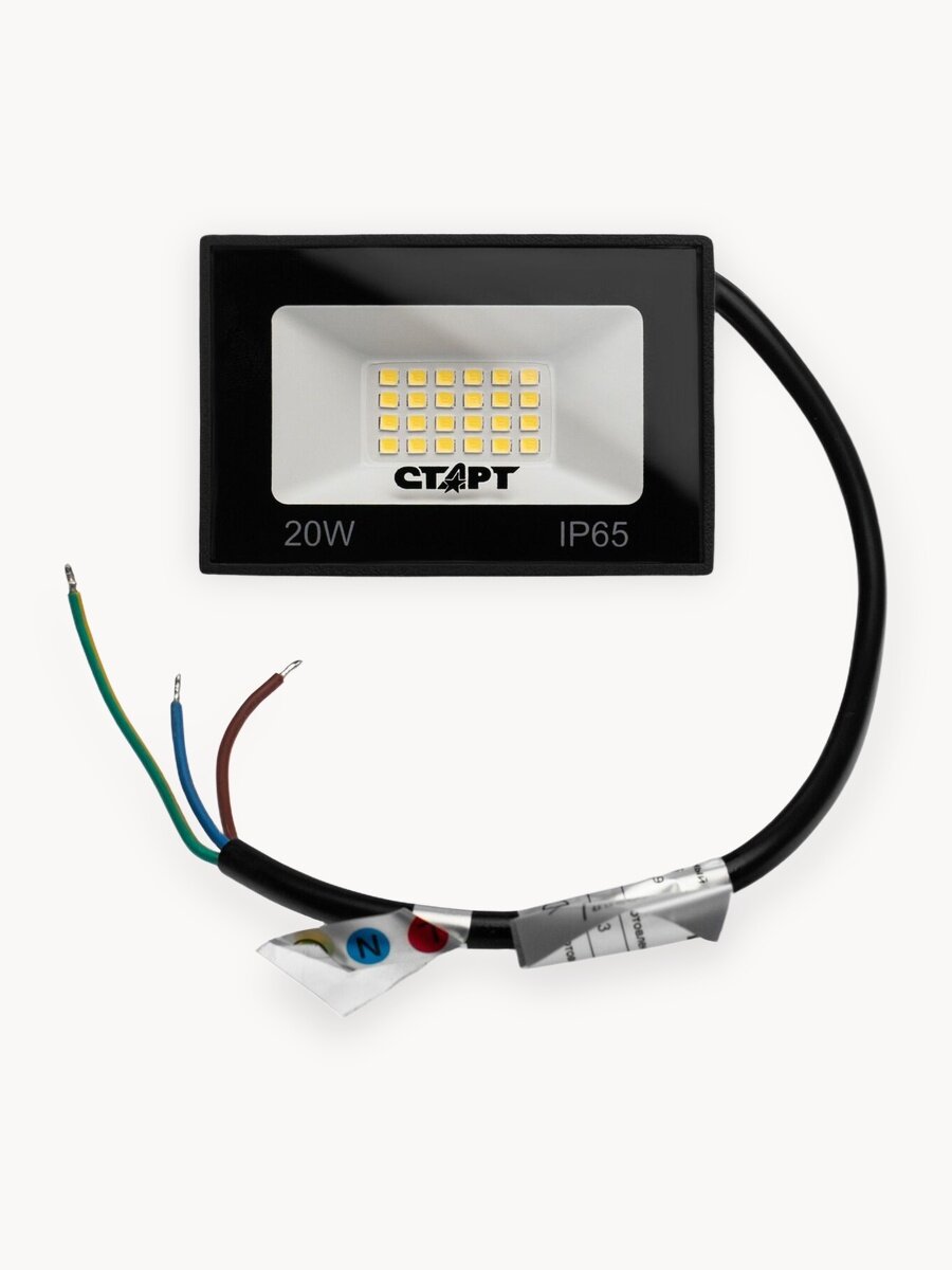 Прожектор светодиодный уличный старт, 90 x 60 мм, влагозащита IP65, белый свет, 20 Вт, 1700 Лм