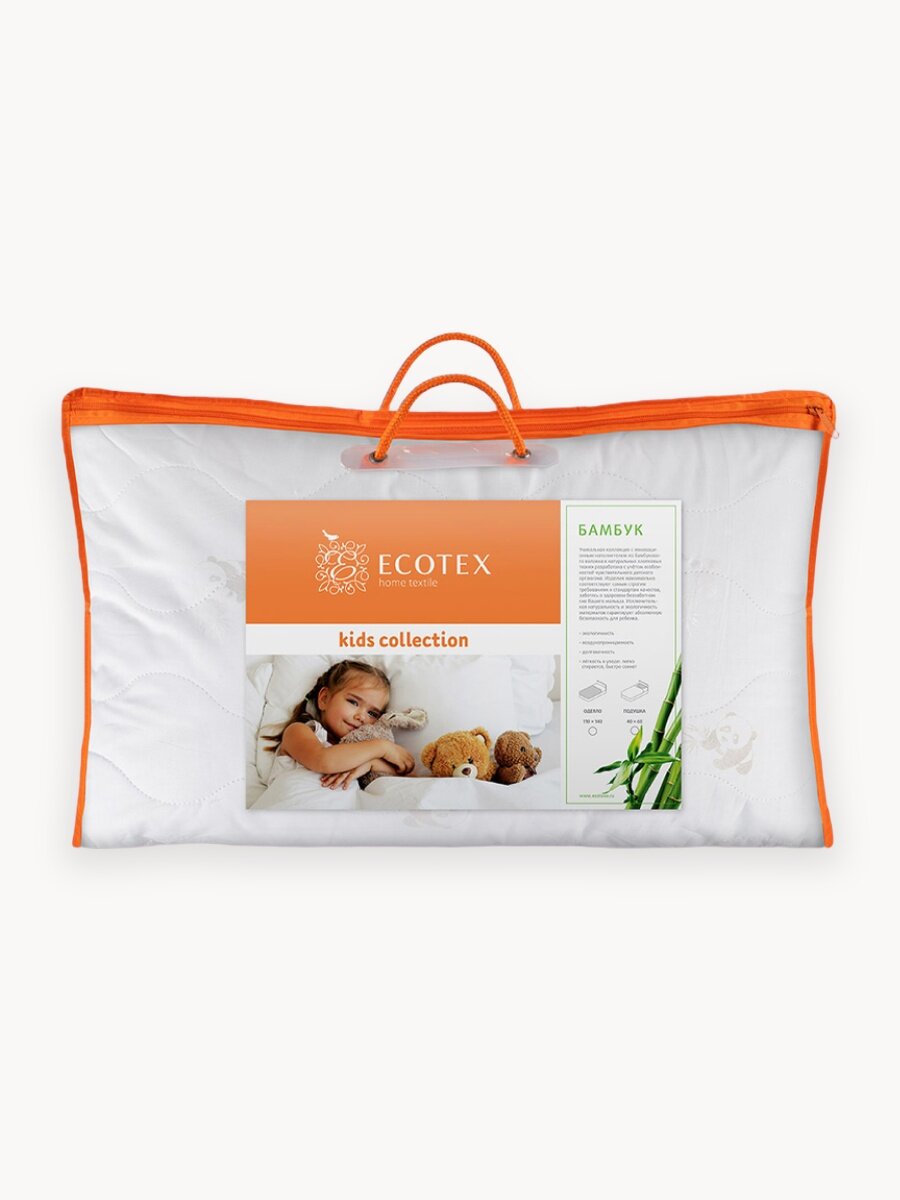 Подушка 40x60 детская "Бамбук", чехол - перкаль (100% хлопок), Ecotex