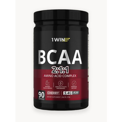 BCAA 2:1:1, вкус Вишня, 90 порций, Аминокислоты порошок 1WIN (БЦАА), быстрорастворимый